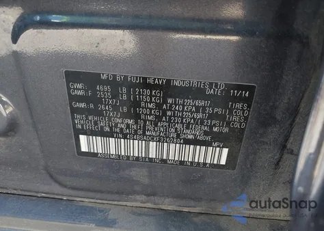 2015 Subaru Outback 2.5I Premium from USA, damaged, VIN 4S4BSADCXF3262804